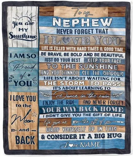 Vista 41 de Manta personalizada con texto en inglés «To My Nephew from Aunt Uncle Auntie I Love You Hugs» (texto en inglés) con texto en inglés «To My Nephew»