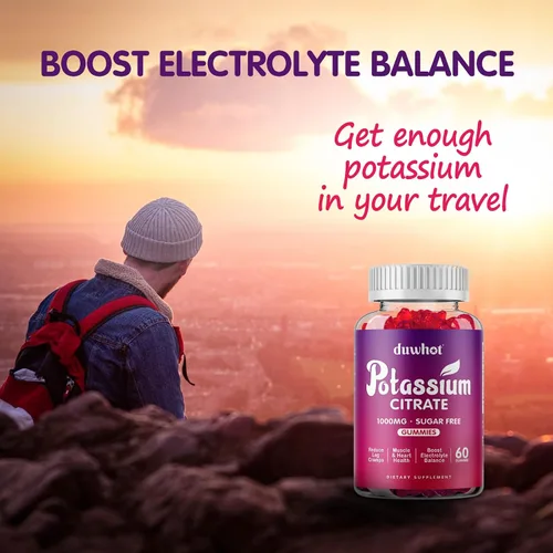 Vista 5 de duwhot Gomitas de citrato de potasio de 1000 mg, suplemento de potasio para adultos, mujeres y hombres, ayuda a calambres en las piernas y la salud