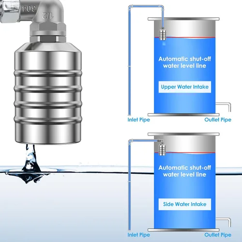 Vista 6 de Válvula de flotador de control de nivel de agua 304 Acero inoxidable Totalmente automática Mini válvula de bola flotante Apagado automático Tanque