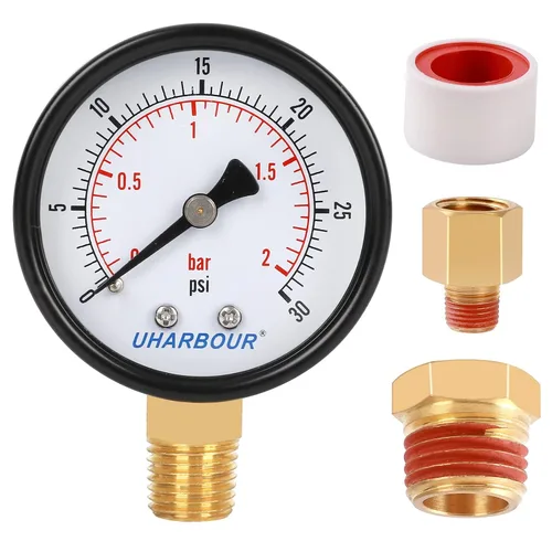 Vista 13 de Uharbour Manómetro de presión de agua para gas y agua (15 psi) escala única con conexión trasera NPT de 1/4
