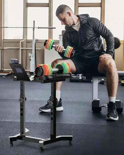 Vista 5 de Soporte ajustable para mancuernas – Soporte de peso Uboway con ajuste de altura de 4 niveles, soporte de pesas para mancuernas con soporte