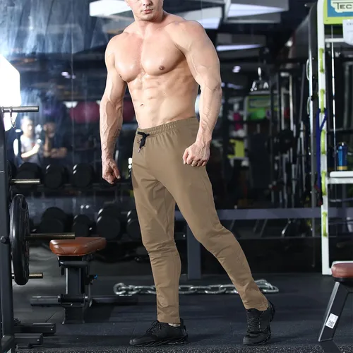 Vista 2 de BROKIG Pantalones deportivos para hombre, con cremallera, casual, para gimnasio, entrenamiento, bolsillos