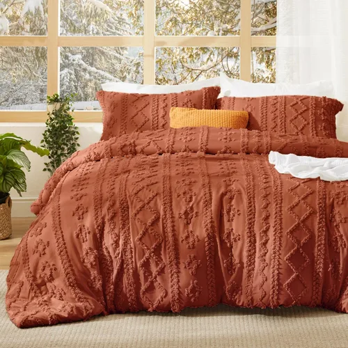 Vista 36 de Bedsure Juego de edredón bohemio copetudo, tamaño individual, juego de cama bohemio azul pizarra, GentleSoft™ 2 piezas de ropa de cama bordada