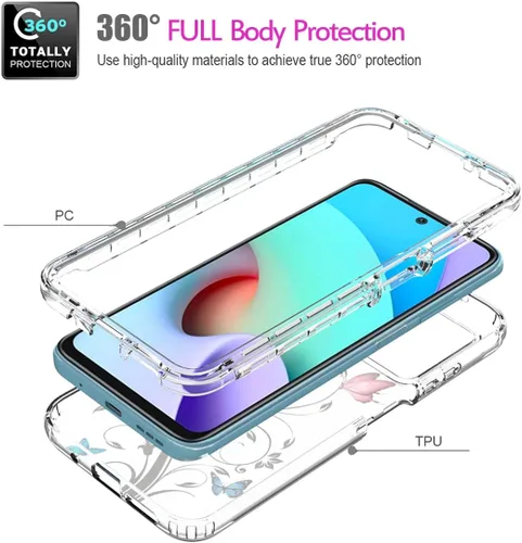 Vista 5 de Funda para Redmi 10 (2021/2022)/Redmi 10 Prime con protector de pantalla de vidrio templado, cuerpo completo transparente con protección de diseño