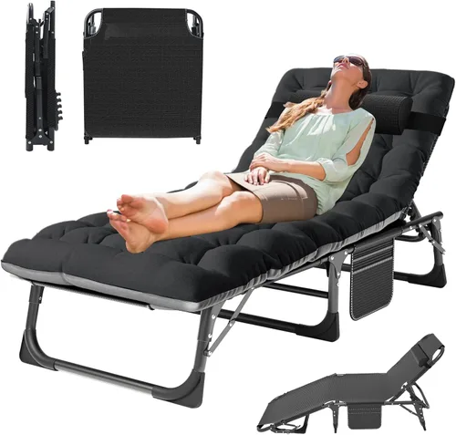Vista 9 de MOPHOTO Silla de Bronceado, Silla de Sol al Aire Libre de 5 Posiciones, Silla de Sol Plegable, Silla de Sol con Orificio para la Cara, Perfecta