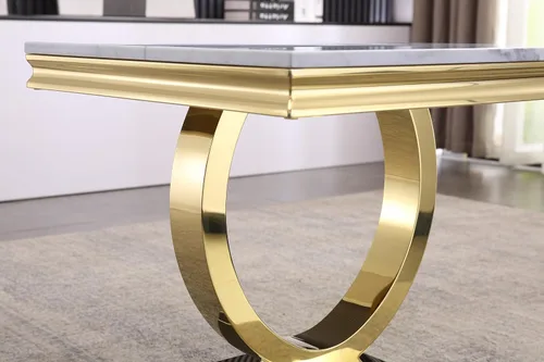 Vista 3 de Mesa auxiliar moderna de mármol sintético, mesa auxiliar de mármol sintético con marco geométrico, mesa central rectangular de mármol, mesa de té