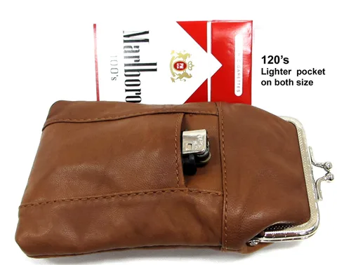 Vista 7 de 1 par 2 color/tamaño genuino suave Leather Cigarette Case púrpura 100s + marrón para 120s