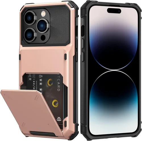 Vista 44 de Nvollnoe Funda para iPhone 14 con tarjetero [almacena 5 tarjetas] Funda tipo cartera de doble capa resistente a prueba de golpes con ranura oculta