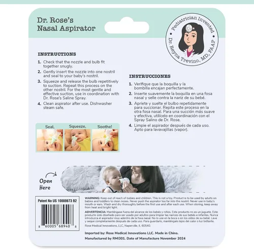 Vista 7 de Dr. Rose's Aspirador nasal para bebé, limpiador de nariz de doble succión patentado por pediatras para bebé (paquete de 1, 1, unidad)