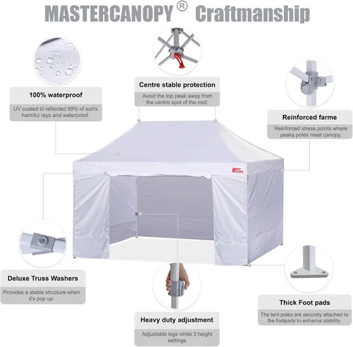 Vista 2 de MASTERCANOPY Carpa Plegable Resistente con Paredes Laterales (10x15, Blanco)