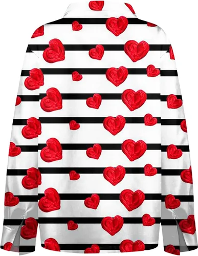 Vista 4 de Camisetas de San Valentín para mujer, camisas con botones, blusas de corazón, elegantes, informales, cuello de solapa, manga larga, suave, cómoda