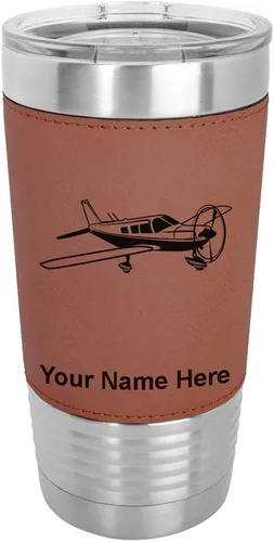 Vista 11 de LaserGram Vaso aislado al vacío de 20 onzas, avión de ala baja, grabado personalizado incluido (piel sintética, estilo béisbol)