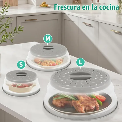 Vista 4 de Paquete de 3 fundas plegables para microondas, protector de salpicaduras, tapa de microondas ventilada para alimentos, sin BPA, TPR, apto