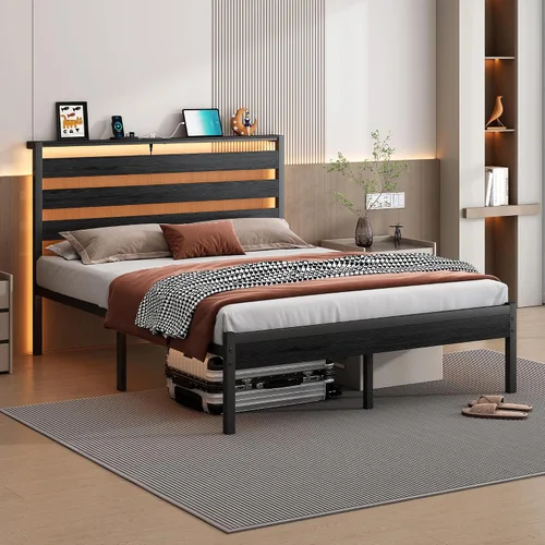 Vista 6 de CLIBFENG Marco de Cama de Plataforma de Metal Clásico de 14 Pulgadas - Marco de Cama Tamaño Full con Cabecero, Soporte de Listones de Acero - Marco