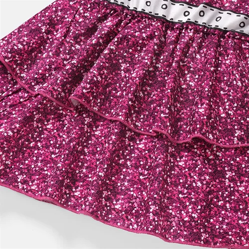 Vista 5 de L.O.L. Surprise! Vestido escalonado para niñas, estampado de figura en capas, un hombro, vestido casual fluido, talla 6-12