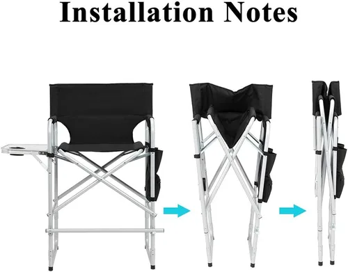 Vista 4 de Vasitelan Silla plegable alta para directores con bolsa de almacenamiento para mesa auxiliar, altura de barra portátil para maquilladores, marco