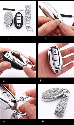 Vista 3 de Royalfox (TM) 3 4 5 6 botones 3D Bling entrada remoto inteligente llavero funda para Nissan Murano Pathfinder Titan Maxima Sylphy Lannia Livina