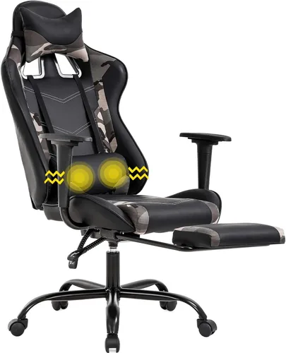 Vista 13 de Silla ergonómica para juegos para adultos, silla de escritorio ajustable con respaldo alto y soporte lumbar y reposapiés, silla de oficina de cuero