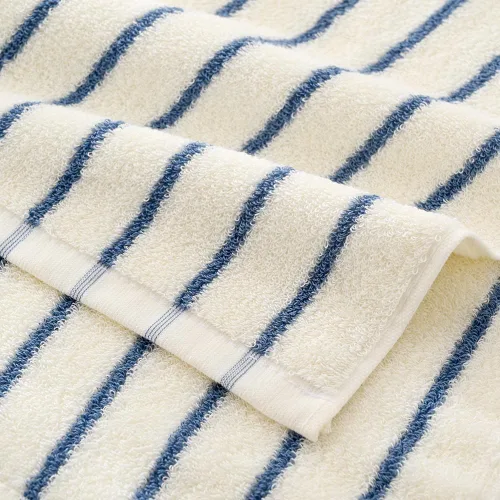 Vista 8 de YiLUOMO Juego de 2 toallas de mano con base blanca con diseño de rayas finas azules, 100% algodón, suaves, de secado rápido y absorbentes