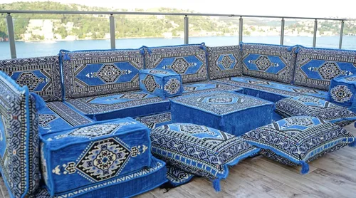 Vista 3 de arabicsofa Cojines de piso árabe en forma de U – Sofá tradicional Majlis con sofá otomano