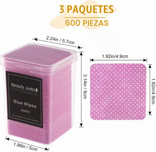 Vista 2 de Toallitas de uñas sin pelusas, 600 toallitas de pegamento para extensiones de pestañas, almohadillas de limpieza de pegamento