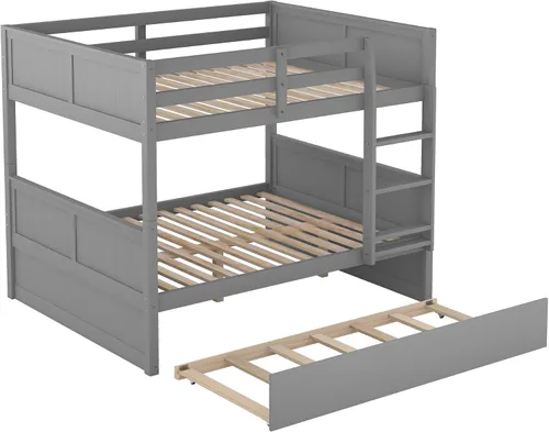Vista 9 de SOFTSEA Litera de tamaño matrimonial sobre matrimonial con nido convertible a 2 camas con barandilla de longitud completa y escalera, no necesita