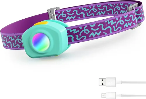 Vista 15 de EverBrite Linterna frontal LED recargable para niños con modo RGB y diadema ajustable, 3 modos multicolor para acampar, leer, explorar, senderismo