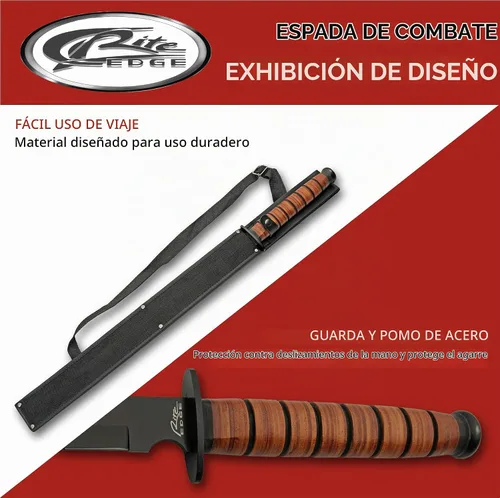 Vista 4 de Espada corta de cuero apilado estilo americano de supervivencia Tanto de 27.75 pulgadas con funda