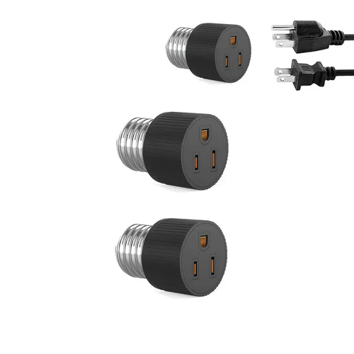 Vista 7 de Adaptador de bombilla impermeable E26/E27, adaptador de enchufe de luz de 3 clavijas a enchufe, adaptador de enchufe de bombilla polarizada superior