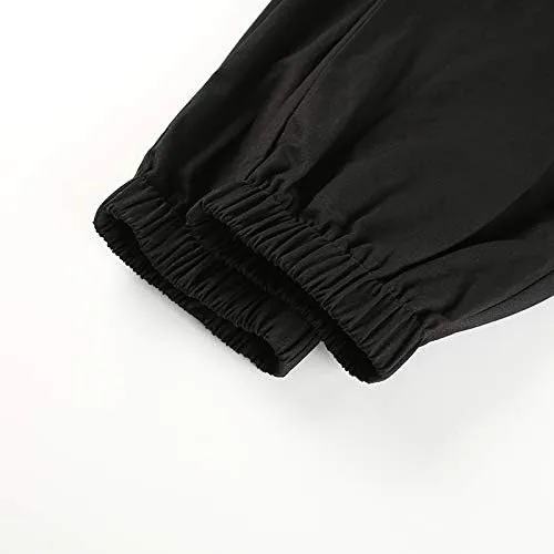 Vista 7 de JEAAMKSSER Pantalones cargo negros de cintura alta para mujer con bolsillos, holgados, color liso, Y2K Streetwear