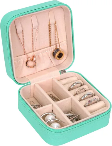 Vista 10 de Caja de joyería de viaje portátil de cuero PU mini caja de viaje de joyería pequeña caja de joyería para pendientes collar mujeres niñas regalo