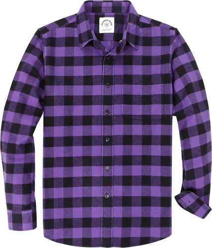 Vista 35 de Dubinik® Camisa de franela, para hombre, de manga larga, a cuadros, suave, 100% algodón, informal, con botones, ajuste regular Gris Negro