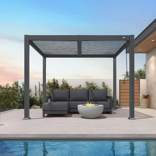 Vista 2 de Pérgola PURPLE LEAF con listones de 8 x 10 pies para exteriores con sistema de drenaje