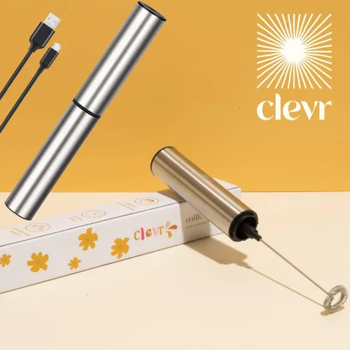 Vista 5 de Clevr Espumador de leche recargable para café, matcha y lattes Espumador de mano recargable, varita de acero inoxidable, café, matcha, té