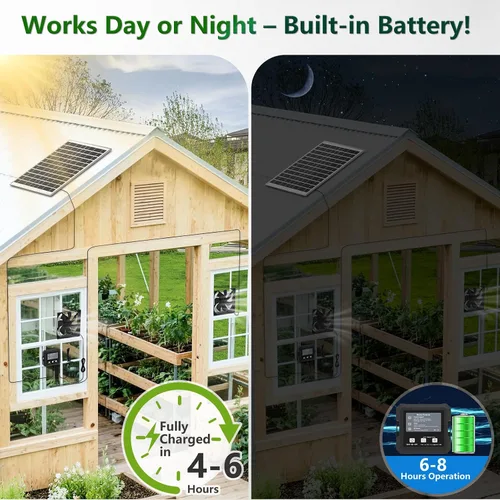 Vista 4 de Ventilador solar de 25W para gallinero con batería, controlador Negro