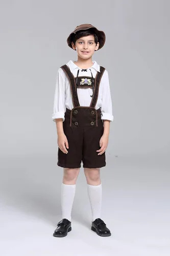 Vista 3 de yolsun Disfraz de Lederhosen para niños, juego de rol de Oktoberfest para niños, vestidos alemanes bávaros de Halloween