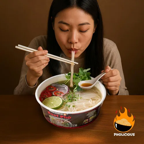 Vista 8 de PhoLicious Instant Beef Pho, auténtico kit de sopa de fideos de arroz vietnamita con mezcla de especias y caldo, alternativa de fideos ramen, comida