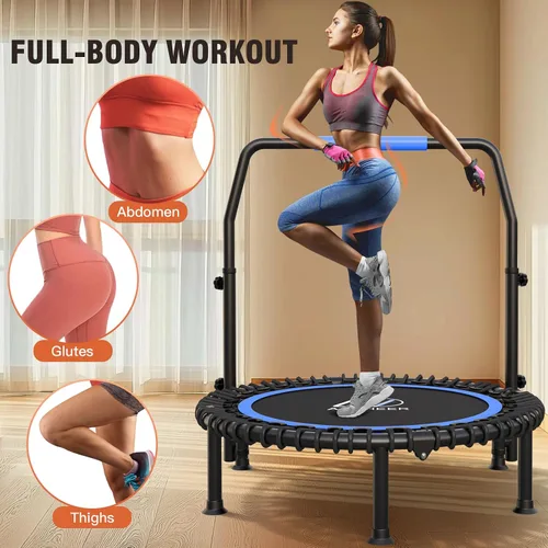 Vista 4 de ANCHEER Trampolín Rebounder de 40 pulgadas con mango ajustable de 4 niveles, mini trampolín máximo de 400 libras, trampolín de fitness resistente