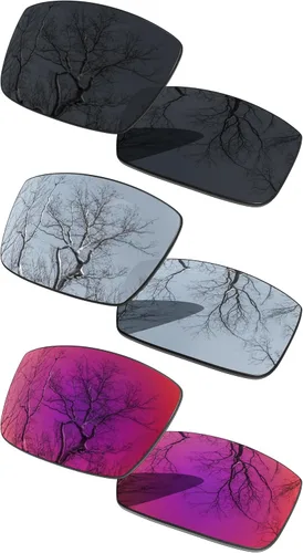 Vista 7 de 3 Pair Polarized Replacement Lenses for Oakley Gascan OO9014 Pack Cromo negro y plateado y oro de 24 quilates