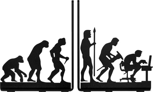 Vista 2 de Sujetalibros decorativos de metal Human Evolution para libros pesados y biblioteca