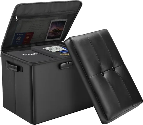 Vista 13 de DocSafe Otomana de almacenamiento con cerradura, caja de almacenamiento plegable de 17 pulgadas resistente al fuego y al agua con asas, segura