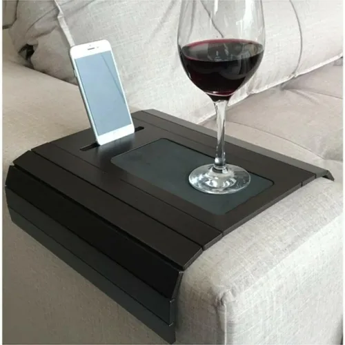 Vista 4 de Bandeja funcional de madera para sofá Mesa de brazo de sofá Bandeja de brazo de sofá ajustable Mesa auxiliar de sofá Bandeja