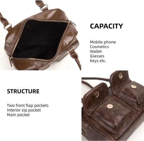 Vista 4 de Y2K - Bolsos de hombro para mujer a la moda, bolso Boston retro de piel sintética, ligero y versátil para el trabajo y los viajes