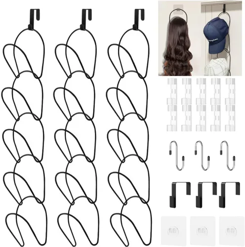 Vista 21 de LINFIDITE Paquete de 10 soportes para colgar sombreros, organizador flexible con múltiples ganchos, montado en la pared, sobre la puerta, para gorra