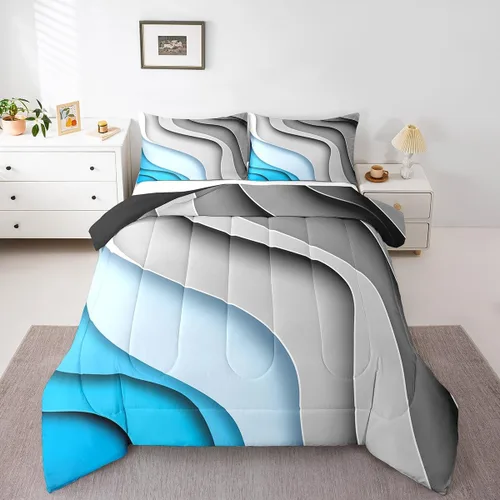 Vista 31 de Erosebridal Juego de ropa de cama abstracta con diseño de olas marinas tamaño Queen, juego de edredón y juegos de ropa de cama con temática de playa