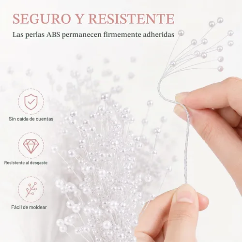Vista 8 de ULTNICE 100 perlas blancas para manualidades, cuerda de perlas artificiales falsas, palitos decorativos para ramo de flores, centro de mesa de boda