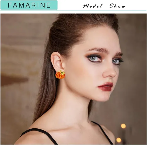 Vista 2 de FAMARINE Aretes de calabaza de Halloween para mujer, aretes divertidos de calabaza, regalo de vacaciones, Latón, No es una piedra preciosa