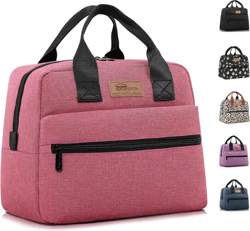Vista 12 de HOMESPON Bolsa de almuerzo aislada para mujeres y hombres, lonchera hielera para el trabajo, picnic (negro)