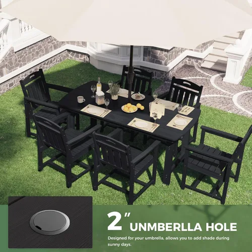Vista 6 de Mesa de comedor rectangular para exteriores, mesa de polietileno de alta densidad resistente para 6, mesa de patio resistente a la intemperie