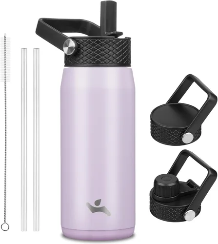 Vista 103 de Konokyo - Botella de agua aislada de 18 onzas, botellas deportivas de acero inoxidable con 3 tapas, verde militar